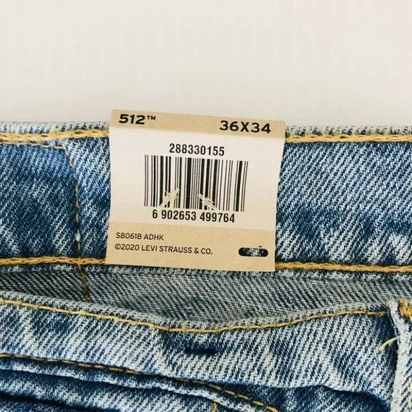 Levi's 512 Slim Taper BNWT Men's Jeans Light Wash Denim Size Waist 36 Length 34. - Picture 7 of 12